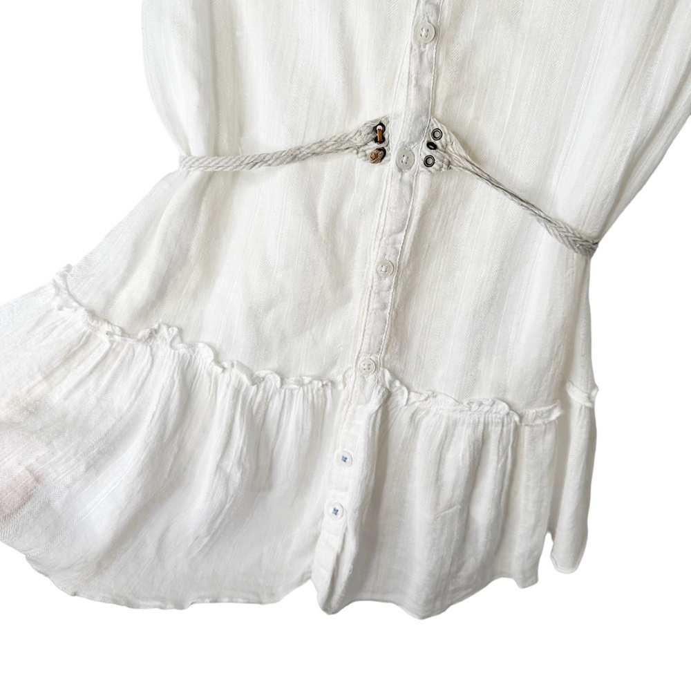 Free People White Sheer Crochet Knit Gauze Button Down Rope Tie Size Large - Picture 3 of 7